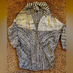 Vince Camuto Black and Gray Knit Cardigan with Vertical Stripes